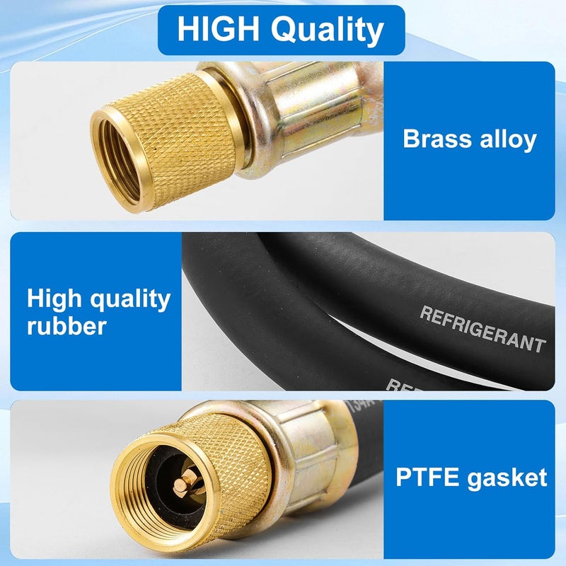 Tigbear 1/2" Vacuum Refrigerant Hose, High Flow HVAC Refrigerant Charging Hose 1/2 to 1/4 Flare for R410A R134A R407C R502 R12 R22 System, 640 PSI Working Pressure, 60 Inch Black AC Recharge - Image 4